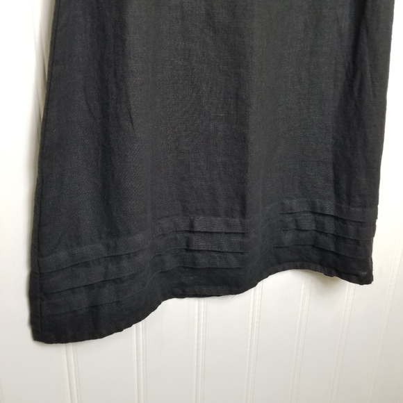 FLAX Black Linen Sleeveless Tunic Top Womens Sz S Pintuck Hem A-Line Langenlook - Picture 4 of 9